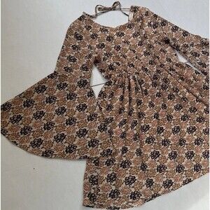 Altr'd State Women’s Dress Size M Boho Bell Sleeves Floral Print Lined Cream Tan